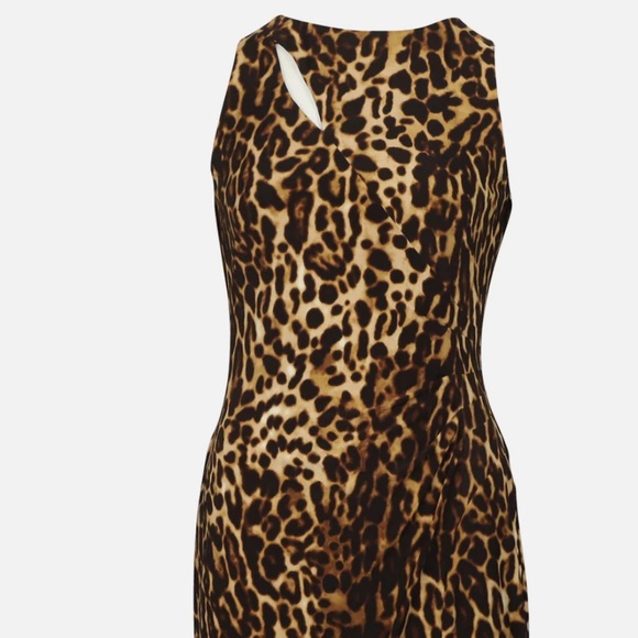 LAUREN RALPH LAUREN Leopard Print Side Ruched Sleeveless Sheath Dress Women's 10 - Picture 3 of 9